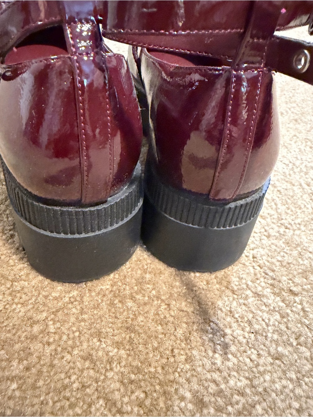 Women’s Patent Mary Jane Shoes with Ankle Strap - Burgundy platforms - Picture 3 of 4